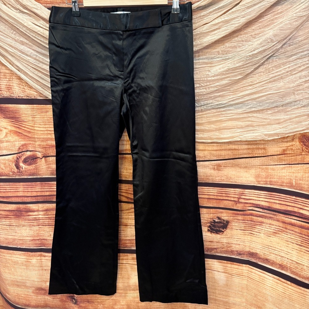 Trina Turk Los Angeles Straight Leg Black Flat Front Silk Feel Dress Pant Size 8